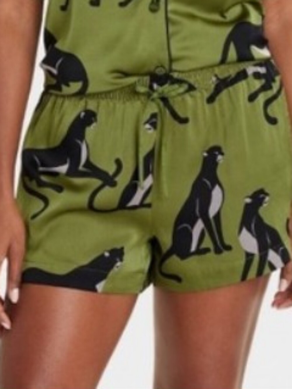 Auden-Satin Panther Print Lounge Shorts (Olive Green-Black 💚🖤)-XL